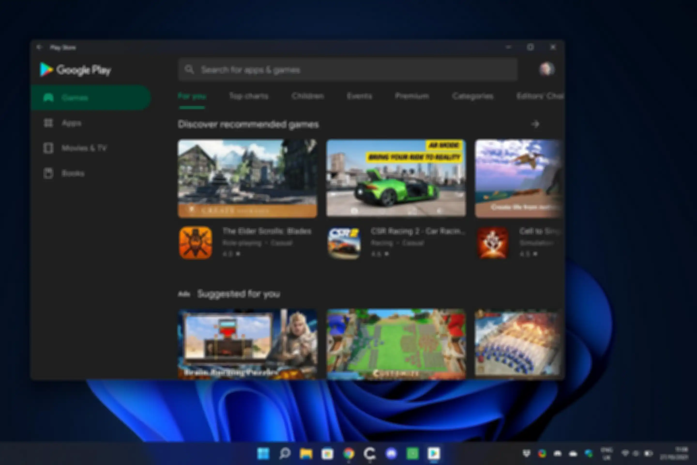 Tampilan daftar game Android Google Play Games di Windows 11.