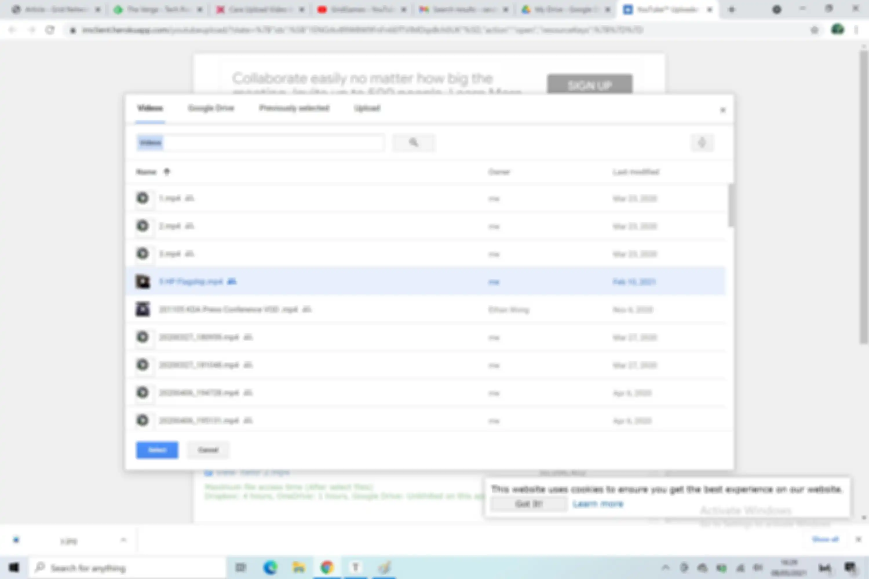memilih video via google drive