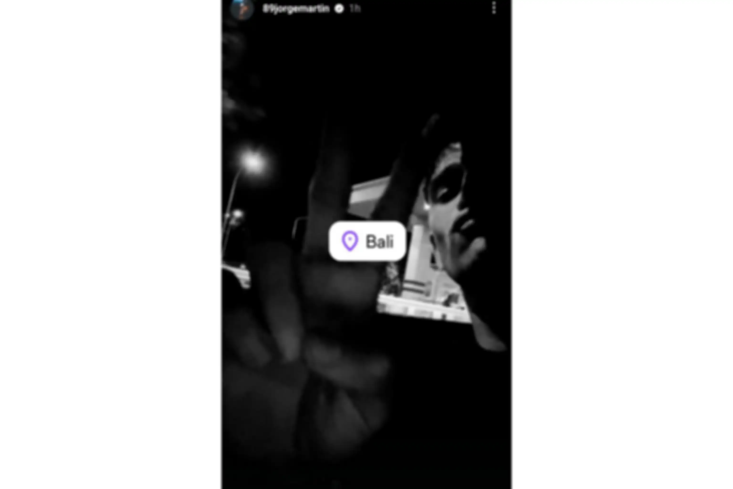 Jorge Martin update tiba di Bali lewat Instagram Stories @89jorgemartin sekotar jam 23:00 WIB. 