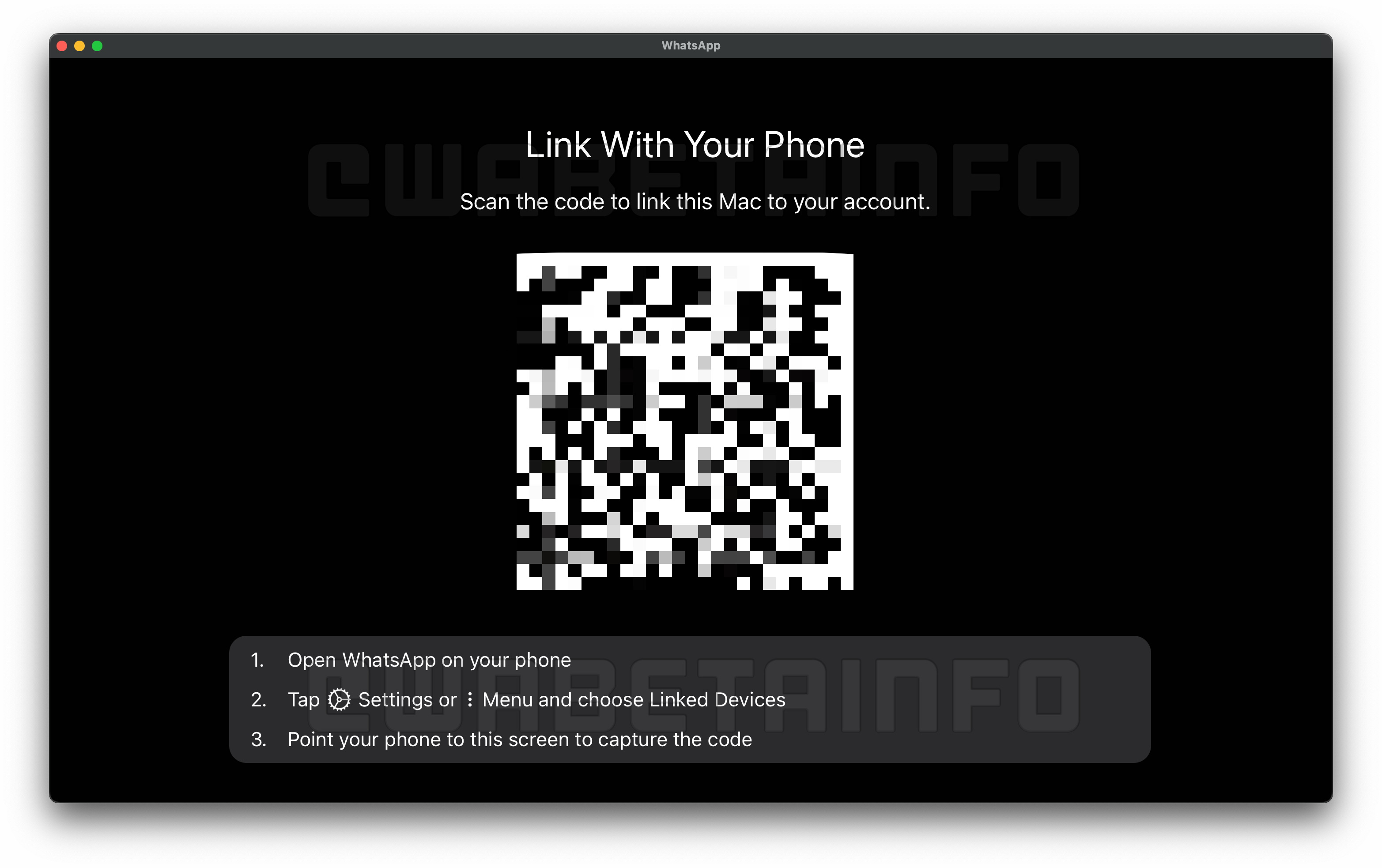 QR Code yang dipakai Login ke aplikasi WhatsApp Desktop for macOS untuk pertama kalinya