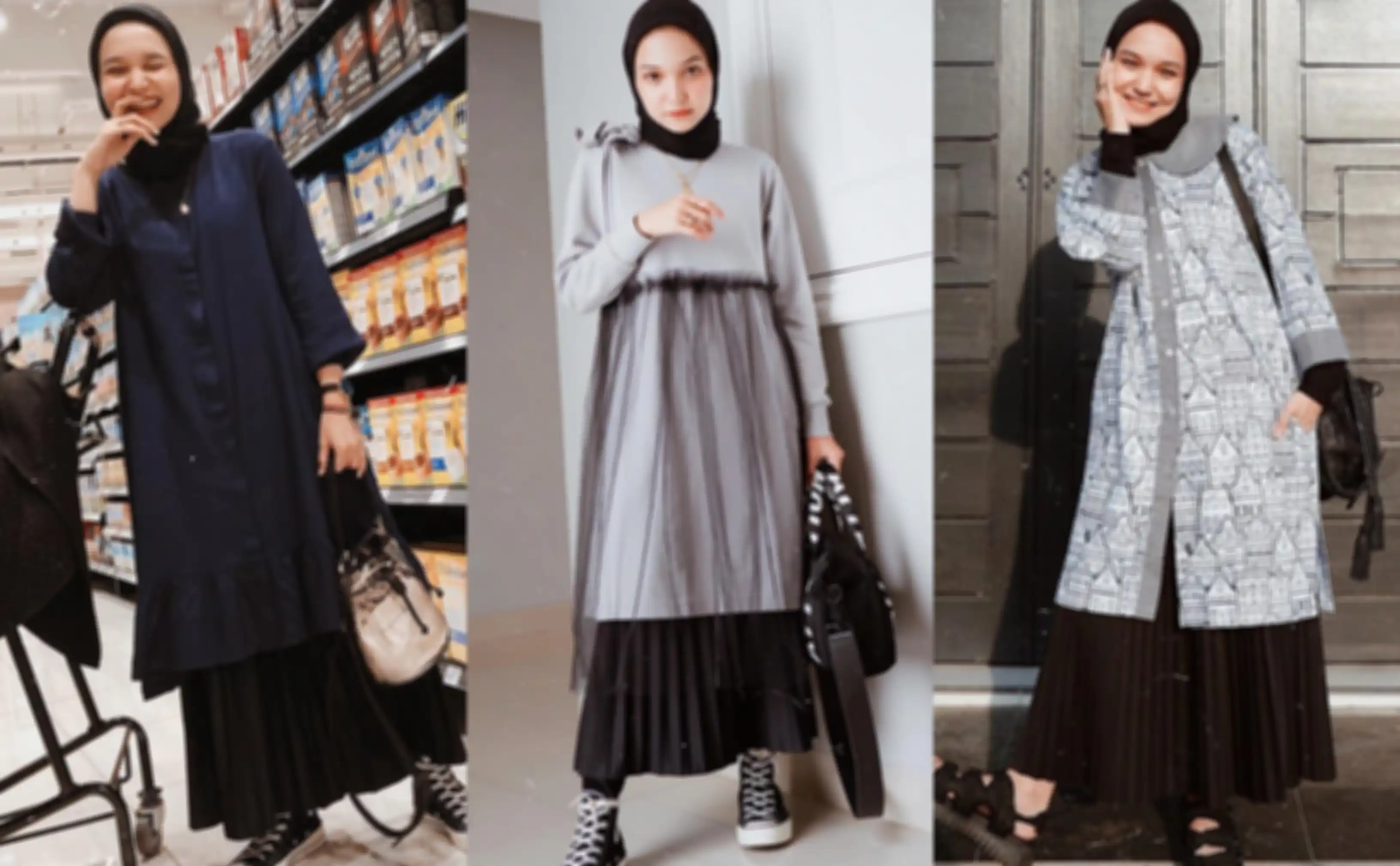 Tunik dan rok plisket hitam buat hijabers