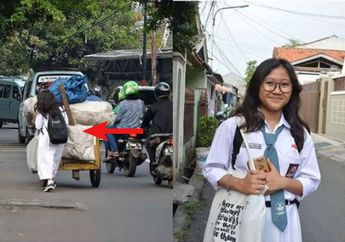 Salut! Empati Kalahkan Gengsi, Siswa Berseragam SMA Bantu Dorong Gerobak Waita Tua