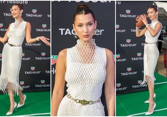 Tampilan Glamor Seksi Bella Hadid dengan Dress Jaring-jaring Putih di Monako 