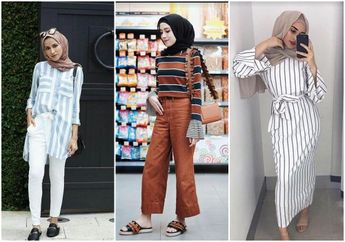 Gaya Kasual Hijab Saat Mudik Lebaran dengan Busana Motif Garis-garis
