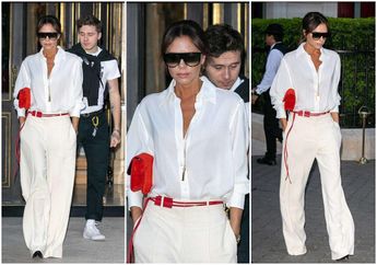 Jalan-jalan di Paris, Victoria Beckham Tampil Stunning dengan Busana Serba Putih
