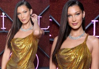 Stunning dan Glamour, Inilah Tampilan Bella Hadid dengan Sequin Dress Berwarna Gold yang Curi Perhatian