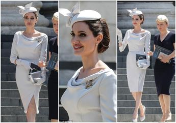 Bak Putri Kerajaan Inggris, Angelina Jolie Tampil Anggun Elegan dengan Midi Dress dan Headpieces