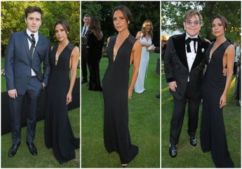 Gaya Elegan Anggun Victoria Beckham dengan Gaun Hitam Seksi Bersama Brooklyn Beckham