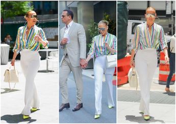 Jennifer Lopez Tampil Chic Elegan dengan Atasan Motif Garis Warna Pelangi, Kece! 