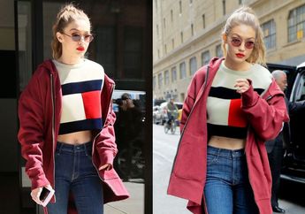 Tampil Kasual dengan Printed Jacket, Gigi Hadid Tetap Terlihat Memesona!