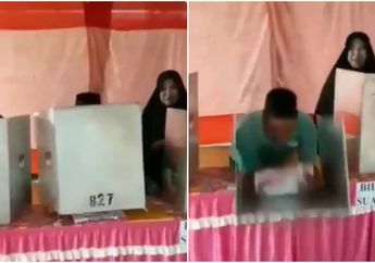 Terlalu Semangat Nyoblos Pemilu 2019, Pria ini Nyaris Jatuh Nyungsep Bareng Bilik Suara!
