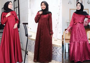 3 Model Dress Hijab Merah Aksen Brokat Buat Tampilan Kondangan Elegan!