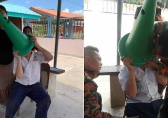 Mengaku Iseng, Seorang Bocah Memasukkan Kepalanya ke Dalam Savety Cone hingga Tersangkut!
