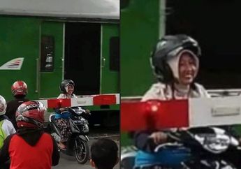 Viral Foto Ibu-ibu Nekat Terobos Palang, Tunjukkan Senyumnya Saat Sukses Hindari Sambaran Kereta Api
