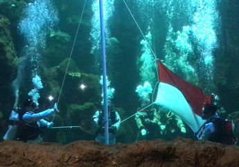 Mengabdi kepada Indonesia, Aaliyah Massaid&nbsp;Kibarkan Bendera Merah Putih pada Upacara Dalam Air di Sea World