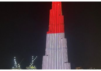 Meriahkan HUT RI ke-74, Gedung Tertinggi di Dunia Diselimuti Cahaya Merah Putih