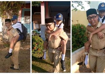 Viral! Tak Ingin Muridnya Ketinggalan Pelajaran, Seorang Guru Rela Berjalan Kaki Gendong Siswanya Agar Mau ke Sekolah