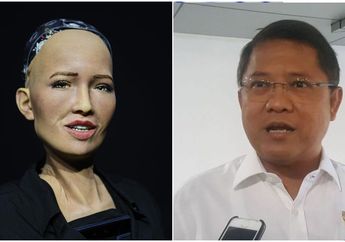 Diajak Kencan Menteri Kominfo, Rudiantara, Ekspresi Sophia si Robot Cerdas Bikin Sang Menteri Tertawa