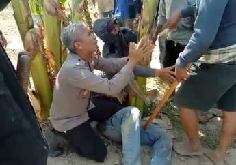 Demi Selamatkan Nyawa Penambang Ilegal, Kapolsek Cempa&nbsp;sampai Berlutut di Hadapan Puluhan Massa yang Mengamuk: Jangan Pak, Kasihan...