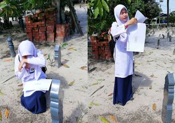 Jadi Piatu Sejak Umur Belia, Gadis 12 Tahun yang Baru Lulus SD Ini Menangis Pilu Saat Bacakan Hasil Ujian Kelulusannya di Makam Sang Ibu