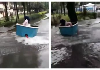 Video Viral: Aksi Kocak Ukhti Kelewat Kreatif, Jadikan Banjir sebagai Wahana Air Seru Bak Tunggangi Banana Boat!