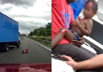 Detik-detik Bocah 2 Tahun Terlempar ke Jalan Gara-gara Tersenggol Mobil Balapan Liar, Nyawanya Selamat Usai Nyaris Terlindas Truk Kontainer