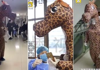 Masker Susah Dicari, Kostum Jerapah Jadi Solusi Seorang Wanita Tangkal Virus Corona