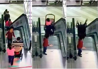 Video Mencekam Tangkap Detik-detik Dua Bocah Terjungkal di Eskalator, Berawal dari Dorong Kereta Bayi