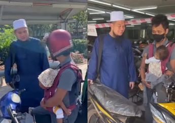 Video Mengandung Bawang, Kerja Banting Tulang Pakai Motor Tua Sambil Gendong Anak, Pria Pengantar Makanan Auto Nangis Diberi Motor Baru Oleh Seorang Ustaz