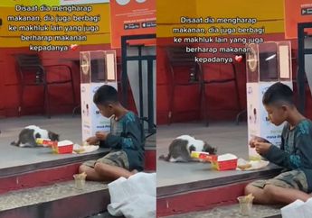 Bikin Satu Indonesia Terenyuh! Anak Jalanan Ini Rela Berbagi Makanan Miliknya ke Kucing, Tak Lupa Ajak Makan Bersama di Emperan Toko