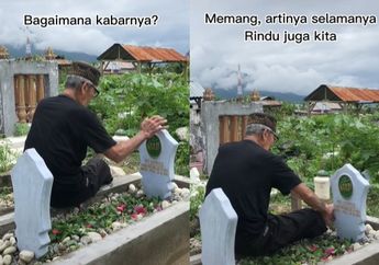 Viral Momen Pilu Seorang Kakek Curhat dan Ungkapkan Rasa Rindu di Makam sang Istri, Tak Berhenti Elus Nisan hingga Tinggalkan Kecupan Hangat