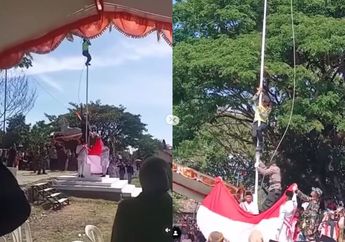 Viral Polisi Sigap Naik Tiang Bendera untuk Betulkan Tali yang Macet Saat Upacara HUT RI ke-78, Ini Profil Bripka Suparno