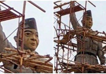Habiskan Duit Rp500 Juta, Patung Soekarno di Banyuasin Ini Dikritik Gegara Tak Mirip Tokoh Asli, Kini Malah Ditutupi Benda Ini!