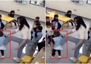 Kejamnya Guru TK Ini, Tega Tendang dan Pukul 2 Siswanya di Kelas, Aksi Kejinya Terekam Kamera CCTV