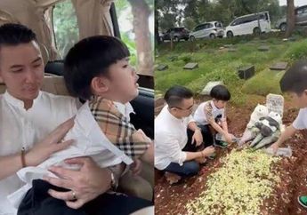 Anggi Pratama Ajak Buah Hati Ziarah ke Makam Stevie Agnecya, Celetukan sang Anak yang Khawatir Ibunya Kehujanan Bikin Mewek Netizen
