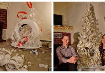 Kreatif Abis! Cuman Pake Pipa PVC dan Ban Bekas, Sepasang Suami Istri Bikin Pohon Natal Mewah Banget