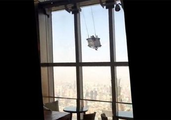 Mengerikan, Terekam Kamera, Gondola Para Pekerja Pembersih Kaca Diayun-ayunkan Angin di Ketinggian