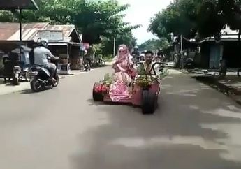 Anti Mainstream, Pengantin Ini Gunakan Vespa Modifan untuk Kendaraan Nikahnya, Lihat Videonya