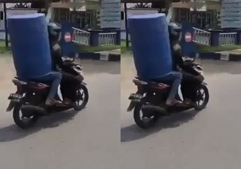 VIDEO: Bukannya Pakai Helm, Pria Ini Malah Naik Motor Sambil Ditutupi Tong, Safety Riding Apa Malah Bahaya nih?
