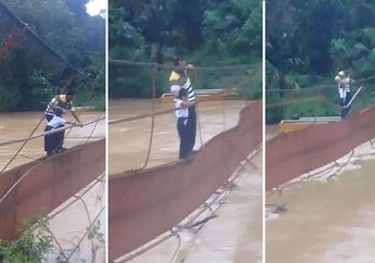 Videonya Viral, Seorang Ayah Menantang Maut, Nekat Menyeberangkan Anaknya Lewat Jembatan Runtuh Demi ke Sekolah
