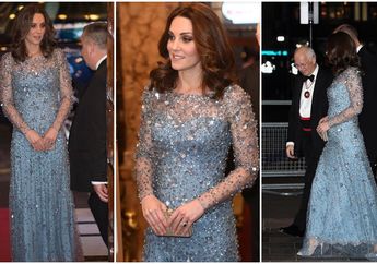 Hamil Anak Ketiga, Gaun Biru Berhiaskan Payet Permata Putri Inggris Kate Middleton Mencuri Perhatian di London