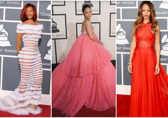 Biasa Tampil Seksi, Penyanyi Badgirl Rihanna Terlihat Imut dan Elegan di Red Carpet Grammy Awards, Gemes!