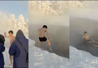 Nekat Banget! Pria Jepang Ini Bertelanjang Dada Masuk ke Sungai di Desa Paling Dingin di Dunia