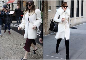 Lagi, Dakota Johnson Mencuri Perhatian Karena Tampil Memikat dengan Fur Coat Warna Putih 