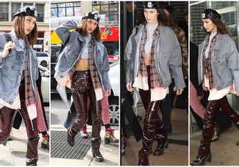Gaya Stylish Bella Hadid dengan Pakaian Tiga Lapis dan Celana PVC