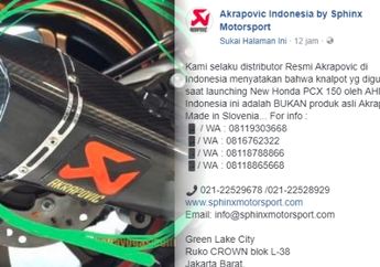 Akrapovic Palsu di Launching Honda PCX150, Petinggi Honda : Salah Pasang Emblem
