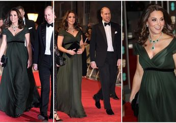 Anggunnya Kate Middleton dengan Gaun Hijau Gelap dan Kalung Permata Zamrud di BAFTA Awards 2018