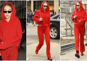 Nyentrik, Gaya Fashion Gigi Hadid dengan Tampilan Serba Merah dari Atas Hingga Bawah 