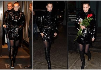 Sekali Lagi, Gaya Busana Jaket PVC Hitam Bella Hadid Mencuri Perhatian Saat Valentine Dinner di New York 