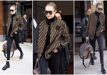Nggak Pernah Kehabisan Ide, Gigi Hadid Bikin Celana Skinny Jeans Makin Keren dengan Luaran Jaket Bermotif 